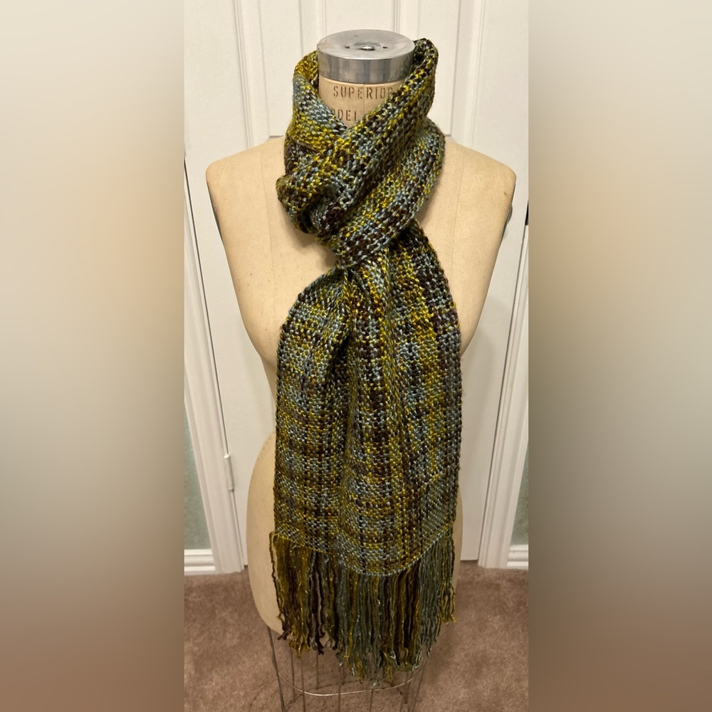 Chenille Plaid Scarf with Fringe